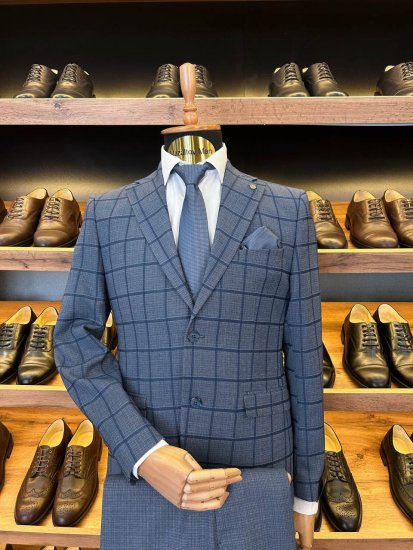Костюм MAZALTOVMAN 3-ка премиум Темно-голубой в клетку