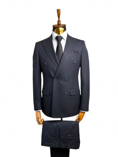 Костюм MAZALTOVMAN 2-ка двубортный премиум Темно-синий в полоску