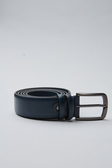 Мужской ремень синий кожаный с перфорацией