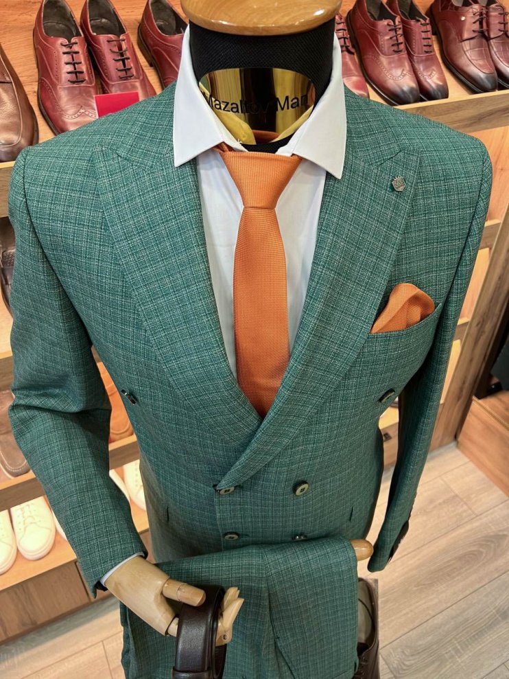 Костюм MAZALTOVMAN 2-ка премиум Зеленый двубортный